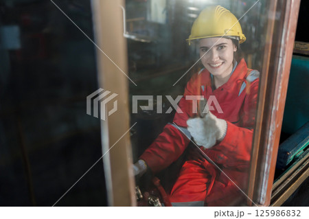 Engineer checking construction process railway and checking work on railroad station Engineer checking construction process railway and checking work on railroad station 125986832