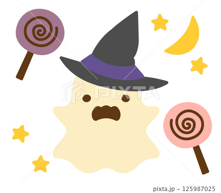 帽子をかぶったハロウィンのかわいいオバケとキャディ 帽子をかぶったハロウィンのかわいいオバケとキャディ 125987025