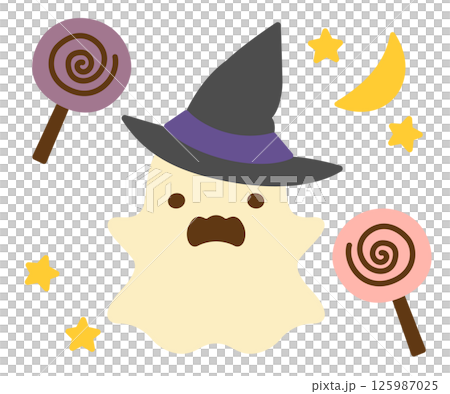 帽子をかぶったハロウィンのかわいいオバケとキャディ 帽子をかぶったハロウィンのかわいいオバケとキャディ 125987025