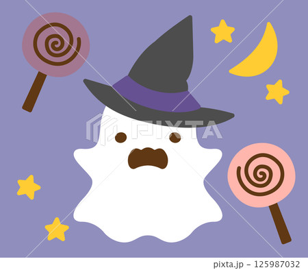 帽子をかぶったハロウィンのかわいいオバケとキャディ 125987032