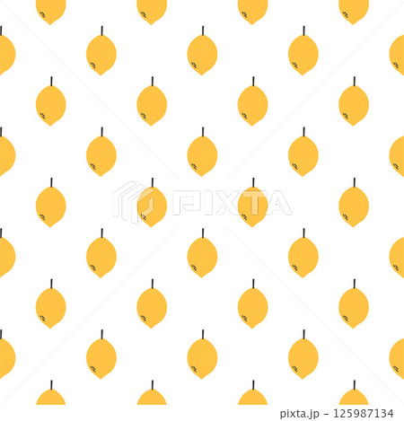 Lemon summer pattern on white background. Simple seamless pattern with lemons. Vector design for greeting card and invitation of seasonal summer holiday 125987134