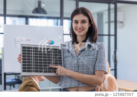 Business person meeting on solar cell panel technology. Business person meeting on solar cell panel technology. 125987357