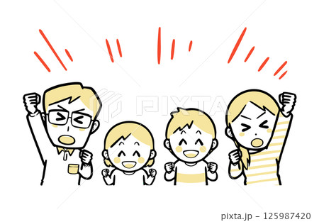 全力で応援する、普段着の家族 125987420