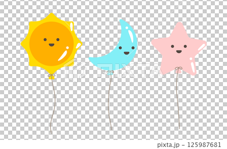 Illustration of the sun, moon, and star balloons Illustration of the sun, moon, and star balloons 125987681