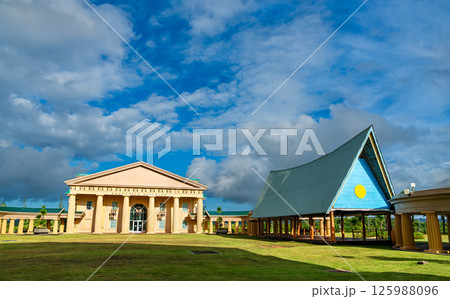 Executive Building housing the Government of Palau in Ngerulmud, the national capital in the state of Melekeok on Babeldaob Island, Palau, Micronesia, Oceania 125988096