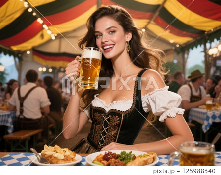 オクトーバーフェストでビール、世界の美女がグルメと絶景とファッションを紹介するシリーズ オクトーバーフェストでビール、世界の美女がグルメと絶景とファッションを紹介するシリーズ 125988340