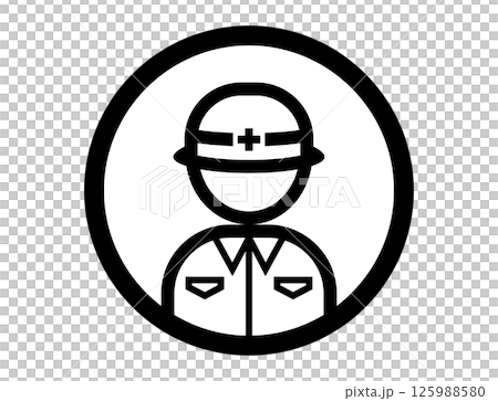 穿著工作服的人的圓形簡單單色插圖圖標 125988580