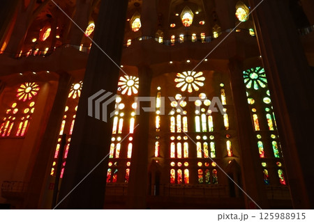 2025年 スペイン バルセロナ サクラダファミリアのステンドグラス 125988915