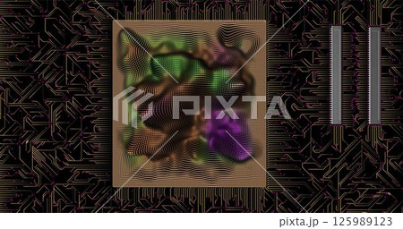Electron scheme of the motherboard with a processor in the style of a hologram wire frame on a black background. Vector illustration. Electron scheme of the motherboard with a processor in the style of a hologram wire frame on a black background. Vector illustration. 125989123