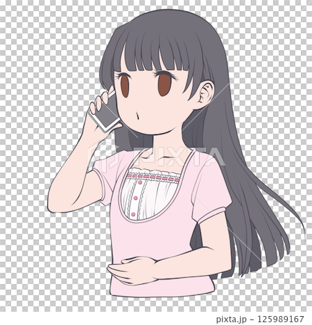 A young woman with black hair making a phone call on her smartphone - ringing 125989167