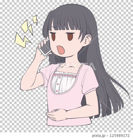 憤怒的黑髮年輕女子用智慧型手機打電話 125989172