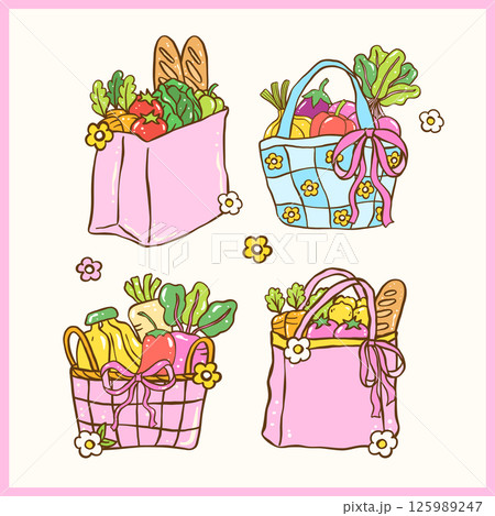 Cute Coquette Farmers Market Shopping Bag with bow Clipart Set, Pastel Doodle Girly Tote Fresh Market Bag Hand Drawn Cute Coquette Farmers Market Shopping Bag with bow Clipart Set, Pastel Doodle Girly Tote Fresh Market Bag Hand Drawn 125989247