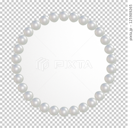豐滿的圓形框架，鑲有大顆白色珍珠。透明板的3DCG插圖 125989265