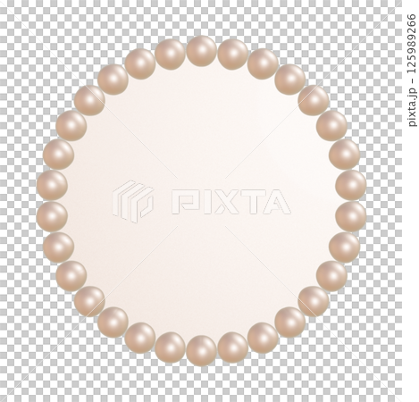 豐滿的圓形框架，鑲有大顆粉紅色珍珠。透明板的3DCG插圖 125989266