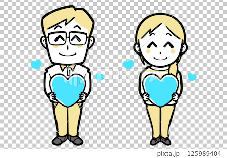 A young couple in casual clothes holding a blue heart 125989404