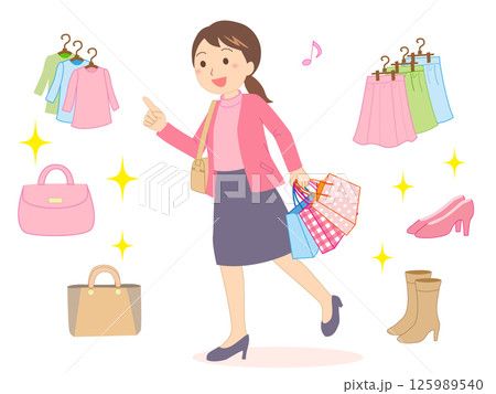 バーゲンセールの買い物に行く若い女性 125989540