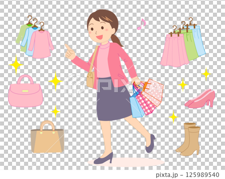 年輕女子去購物購買廉價商品 125989540