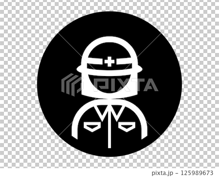 作業服を着た人の丸いシンプルなモノクロ白抜きイラストアイコン 作業服を着た人の丸いシンプルなモノクロ白抜きイラストアイコン 125989673