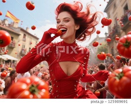 トマト祭り、世界の美女がグルメと絶景とファッションを紹介するシリーズ 125989691