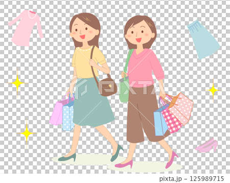 兩個年輕女子去購物 125989715