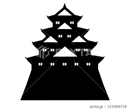 日本の城　四重四階の天守の白黒シルエットイラスト 125989739