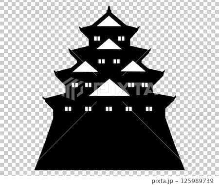 日本の城　四重四階の天守の白黒シルエットイラスト 125989739