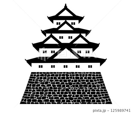 日本の城　四重四階の天守の白黒イラスト 125989741