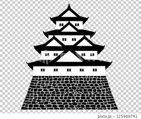 日本の城　四重四階の天守の白黒イラスト 125989741