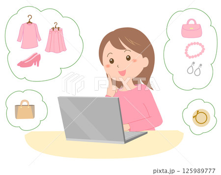 パソコンでネットショッピングをする若い女性 125989777
