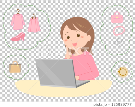パソコンでネットショッピングをする若い女性 125989777