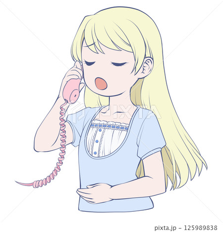 受話器を持って話す金髪の若い女性・呆れる 受話器を持って話す金髪の若い女性・呆れる 125989838
