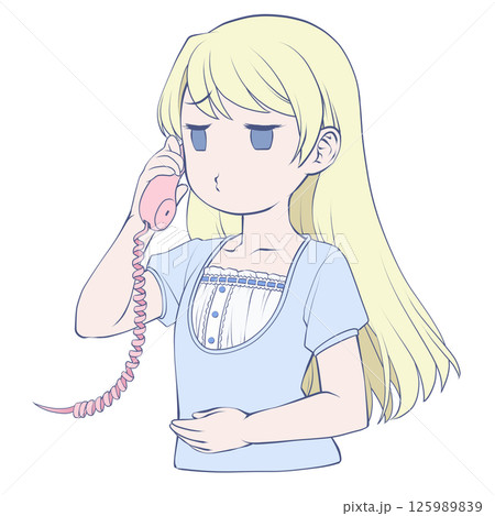 受話器を持って話す金髪の若い女性・むくれる 125989839