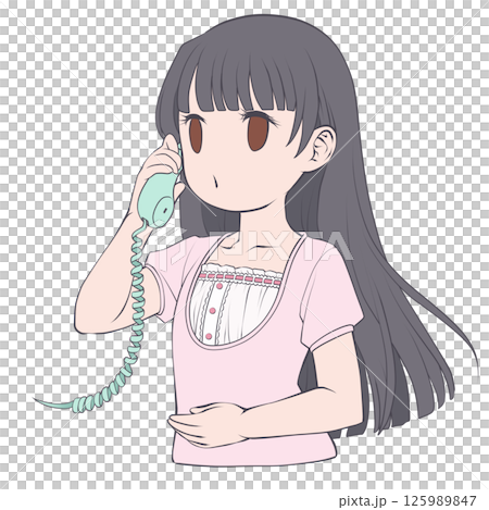 一位黑髮年輕女子在打電話， 125989847