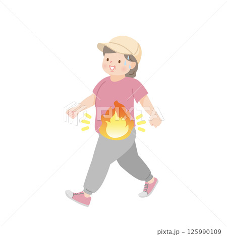 ウォーキングをする太った中年女性のイラスト素材 125990109