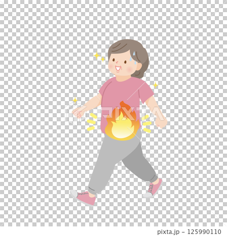 一位肥胖的中年婦女走路的插圖素材 125990110