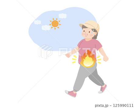 ウォーキングをする太った中年女性のイラスト素材 125990111