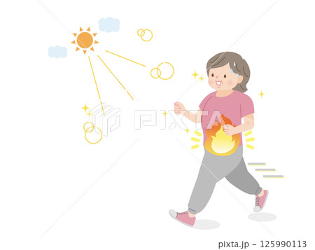ランニングをする太った中年女性のイラスト素材 ランニングをする太った中年女性のイラスト素材 125990113