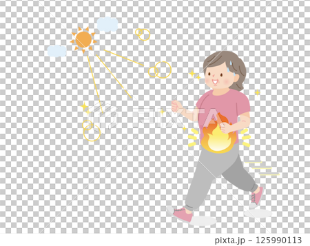 ランニングをする太った中年女性のイラスト素材 ランニングをする太った中年女性のイラスト素材 125990113