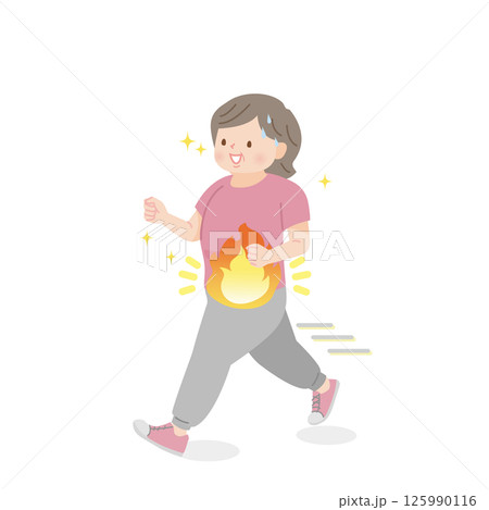 ランニングをする太った中年女性のイラスト素材 125990116