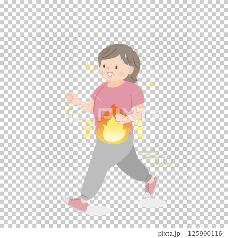 ランニングをする太った中年女性のイラスト素材 125990116