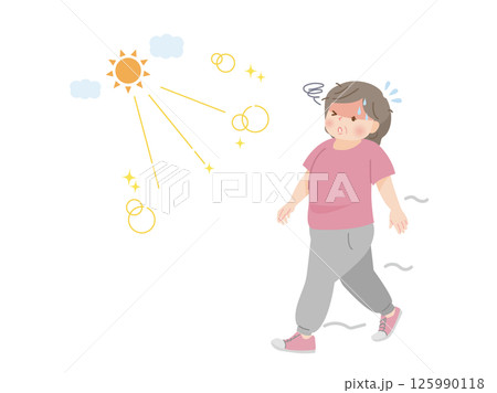 運動してふらつく太った中年女性のイラスト素材 125990118