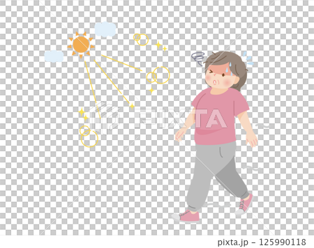 運動してふらつく太った中年女性のイラスト素材 125990118