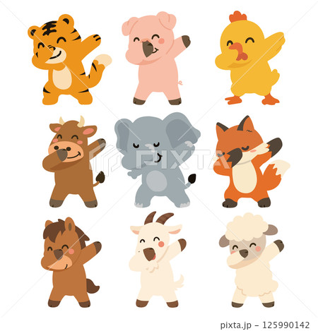 Funny Dancing Animals Pose Illustration Pack 125990142