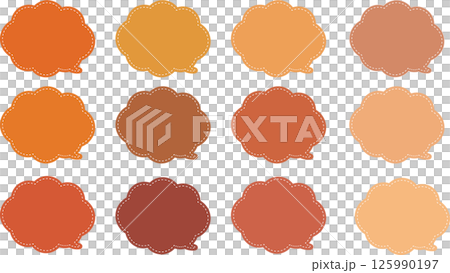 橙色雲狀氣泡集。裡面有一條白色虛線。尾巴在右下方 橙色雲狀氣泡集。裡面有一條白色虛線。尾巴在右下方 125990197