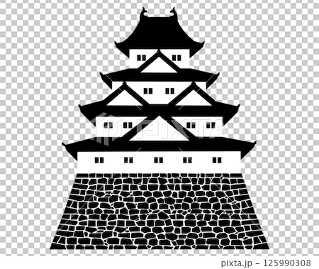 黑白插圖:一座四層塔樓的日本城堡 黑白插圖:一座四層塔樓的日本城堡 125990308
