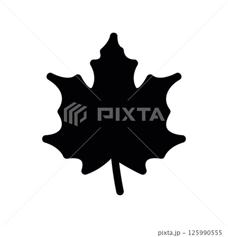 Solid Black Icon Depicting a Single Maple Leaf Shape 125990555