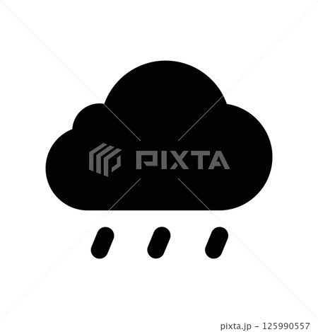 Solid Black Icon Depicting a Cloud and Rain Drops 125990557