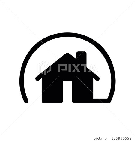 Simple House Silhouette Icon Surrounded by a Protective Curved Line 125990558