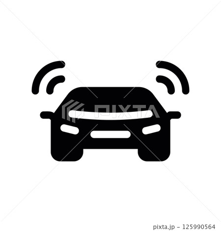 Solid Black Car Icon Emitting Signal or Sound Waves Solid Black Car Icon Emitting Signal or Sound Waves 125990564