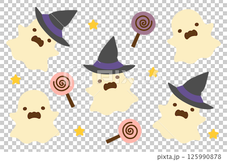 Cute Halloween ghost and caddy in hats Cute Halloween ghost and caddy in hats 125990878